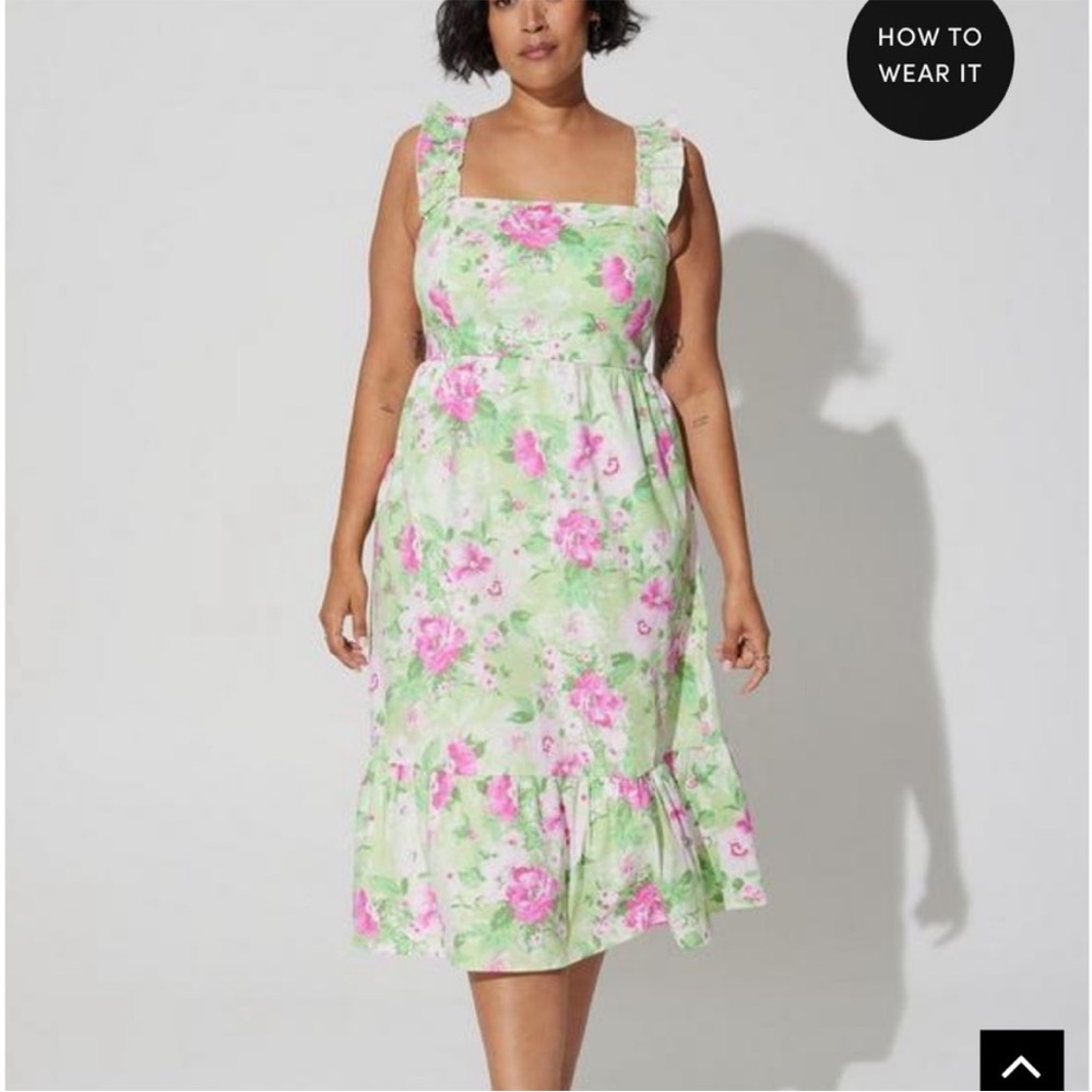 Torrid Poplin Floral Sleeveless smocked back Dress